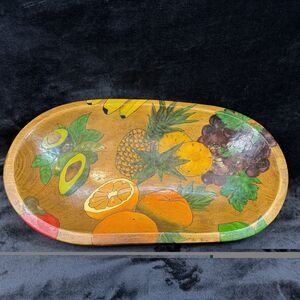 Vintage Wooden Bowl Folk Art Fruit Signed Hand-Painted bowl centerpiece Tropical